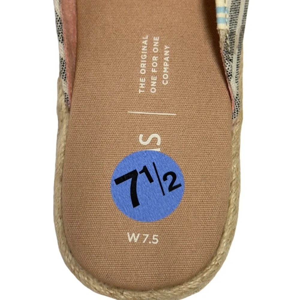New TOMS Nova Espadrille Mules In Black Cabana Stripes Canvas Slip On Size 7.5
